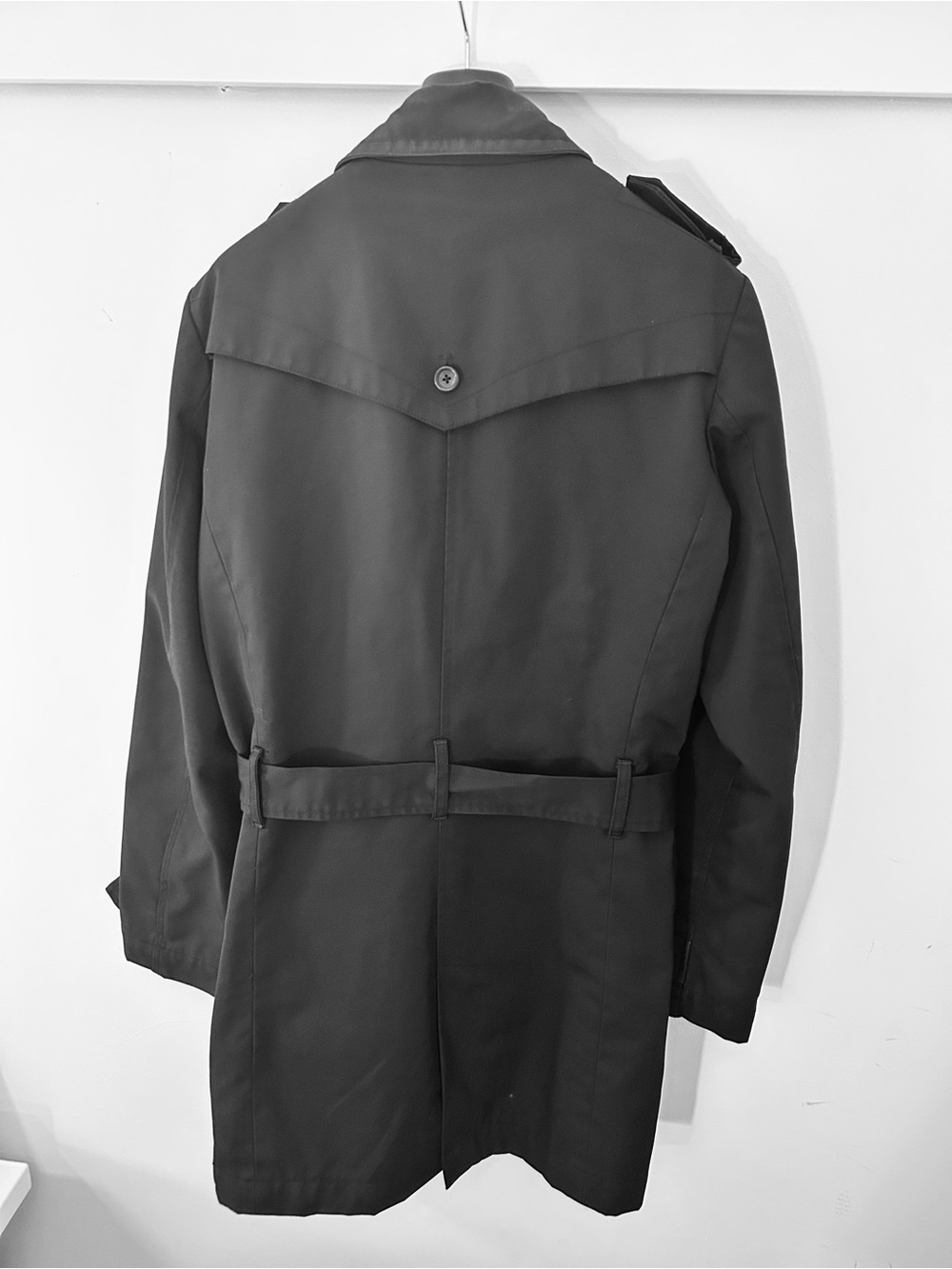 Men's Black Trench Coat with Belted Waist - Picture 5 of 10